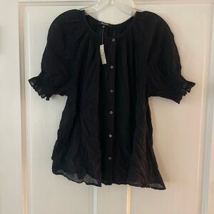 Madewell Black Button Front Puff Sleeve Blouse Top Medium NWT